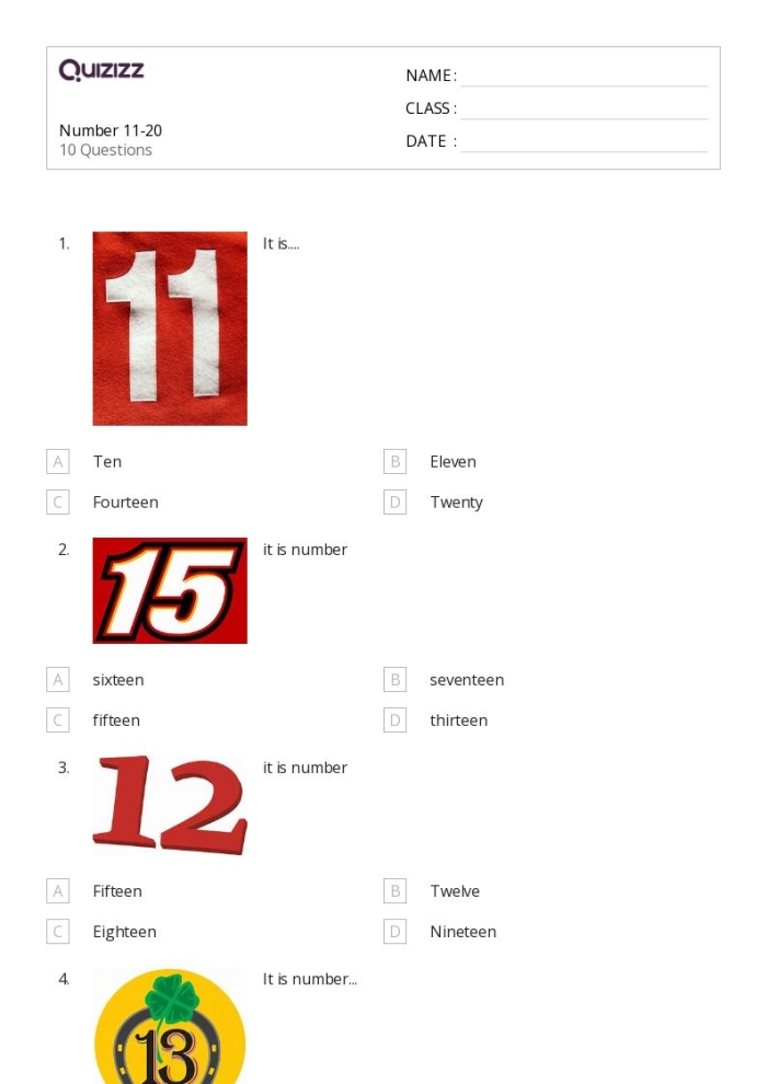 Kindergarten student counting and coloring the numbers 11 through 20 on a worksheet