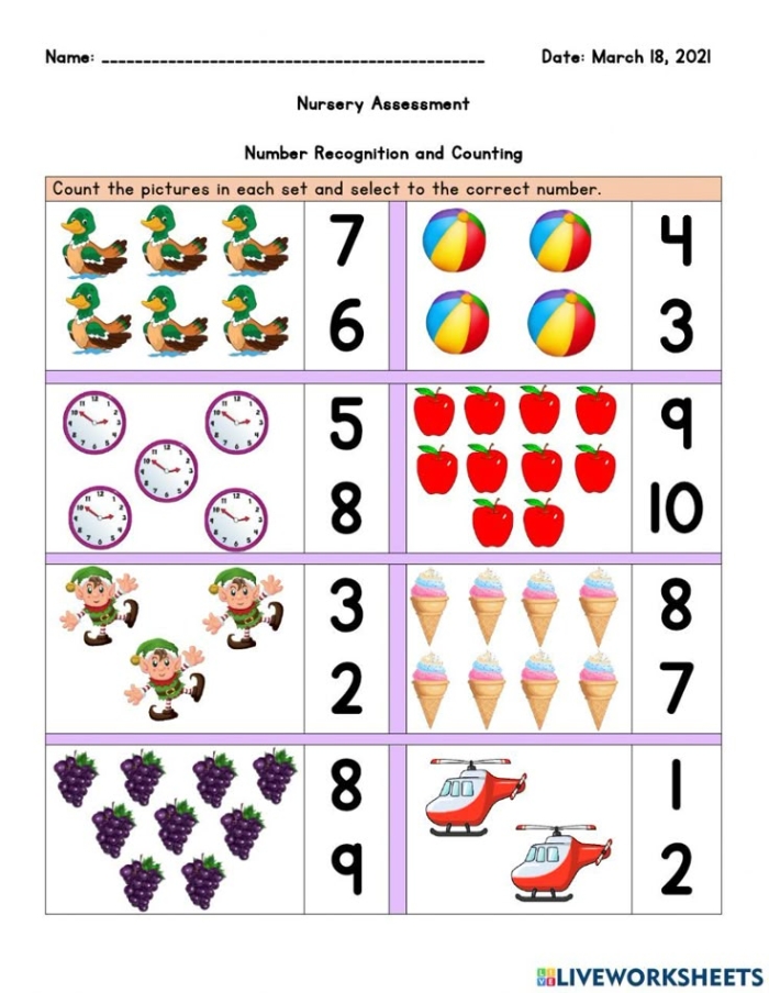 End of Year Assessment worksheet for kindergarten students focusing on numbers up to 100 in Spanish