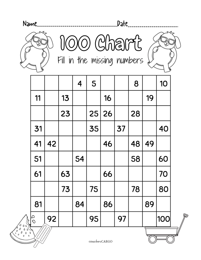 Kindergarten glossary worksheet featuring visual representations of numbers for the All the Ways to Count to 100 lesson