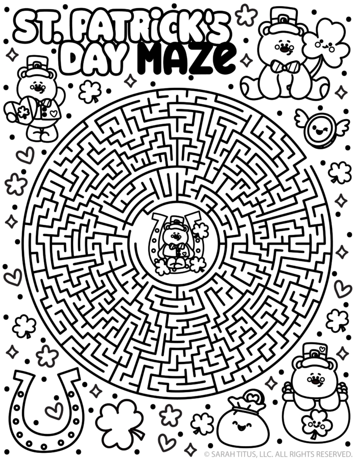 Colorful St. Patrick's Day Rainbow Maze worksheet for kindergarteners focusing on numbers and counting