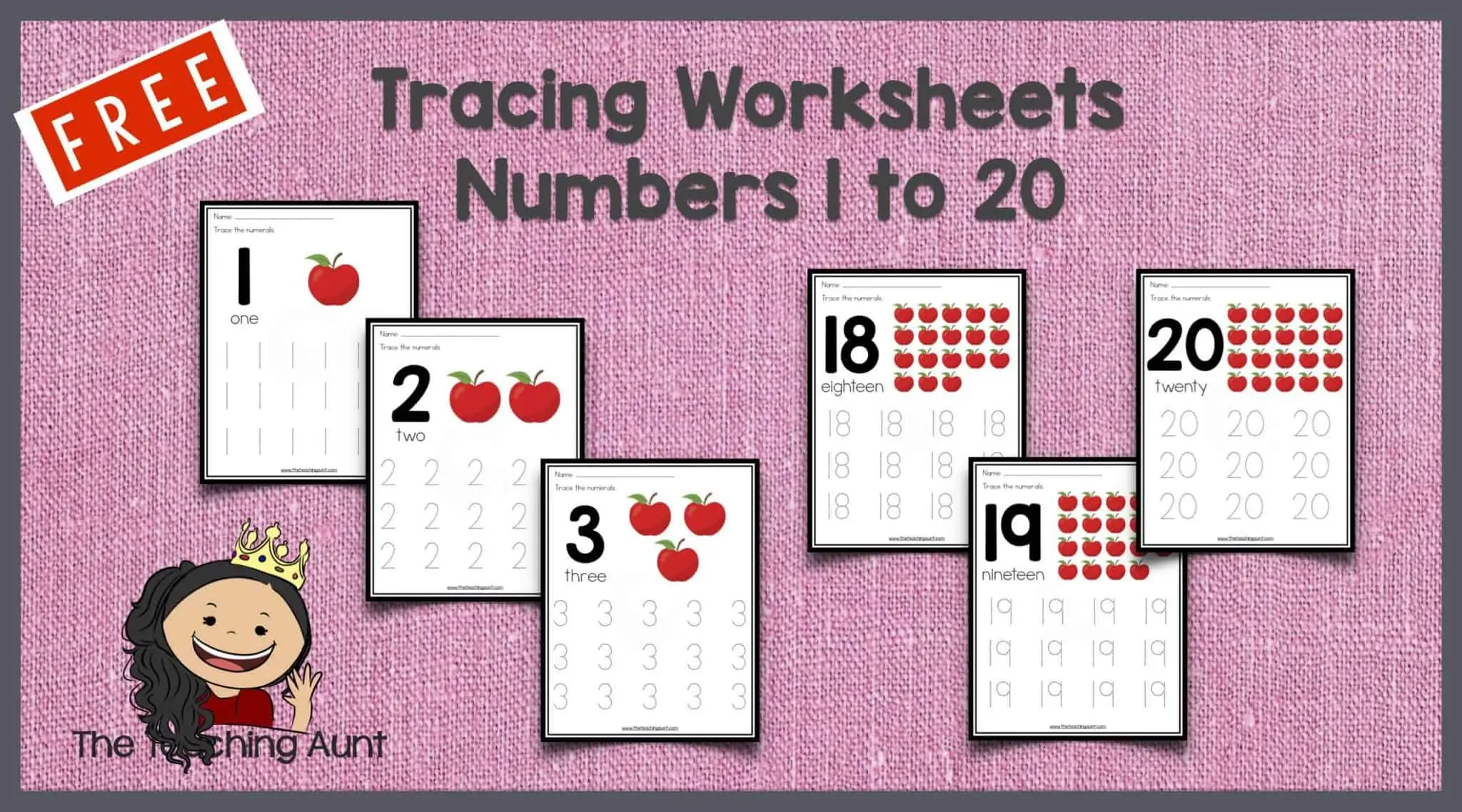 Kindergarten student practicing writing numbers one through twenty on a printable worksheet
