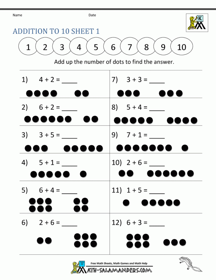 Kindergarten ocean math worksheet for practicing single-digit addition sums