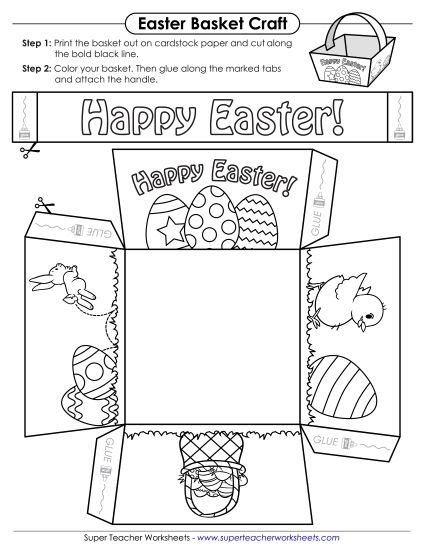 Paper Easter Basket Worksheet Number Five Kindergarten student assembling a paper Easter basket craft for a reading worksheet activity