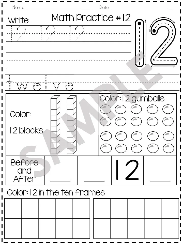 Colorful number practice worksheet for learning numbers 11-20 in kindergarten Kindergarten student practicing writing and recognizing numbers 11 through 20 with colorful parade themed activities