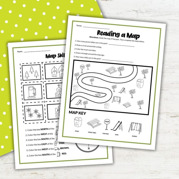 A fun geography worksheet for kindergarteners to color while learning to read a park map