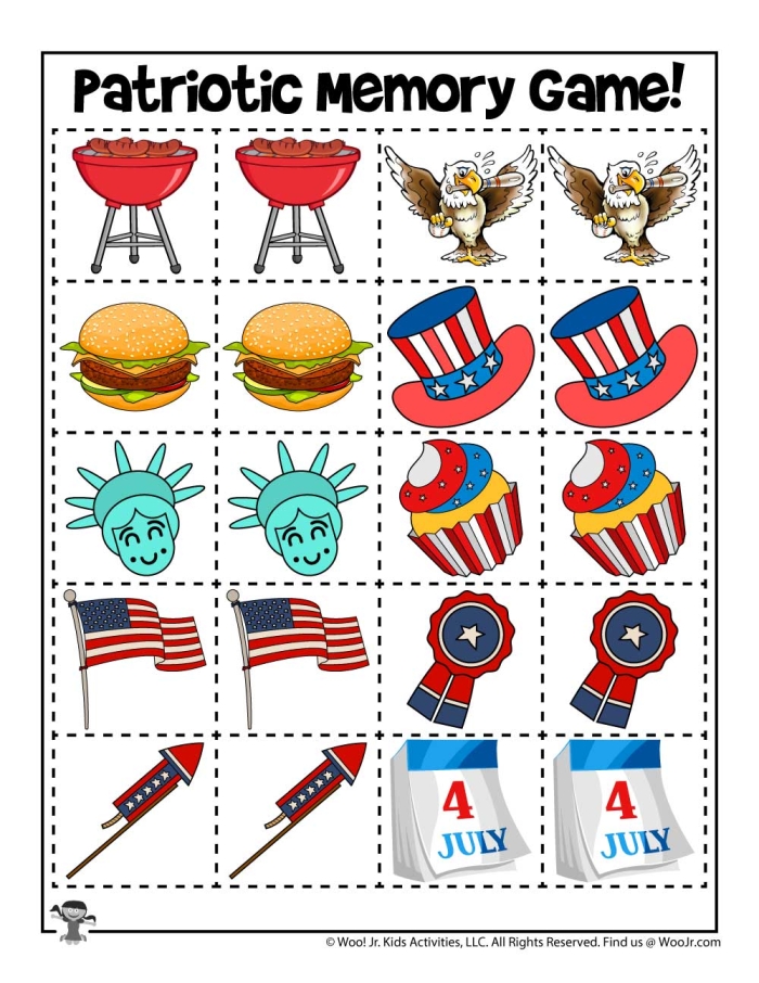 4th of July game worksheet for kindergarten kids to enjoy before the barbecue