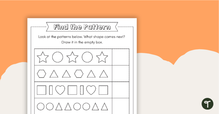 Kindergarten student completing a shape pattern sequence worksheet with circles and squares