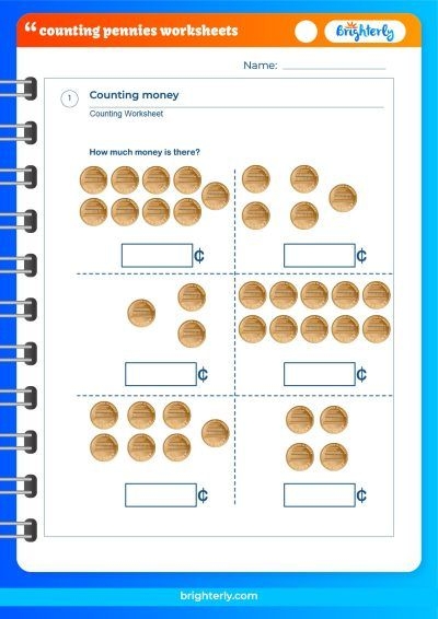 Worksheet showing a counting activity with pennies for kindergarten students