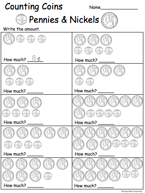 Kindergarten student worksheet featuring a penny for tracing practice counting exercises and coloring activities