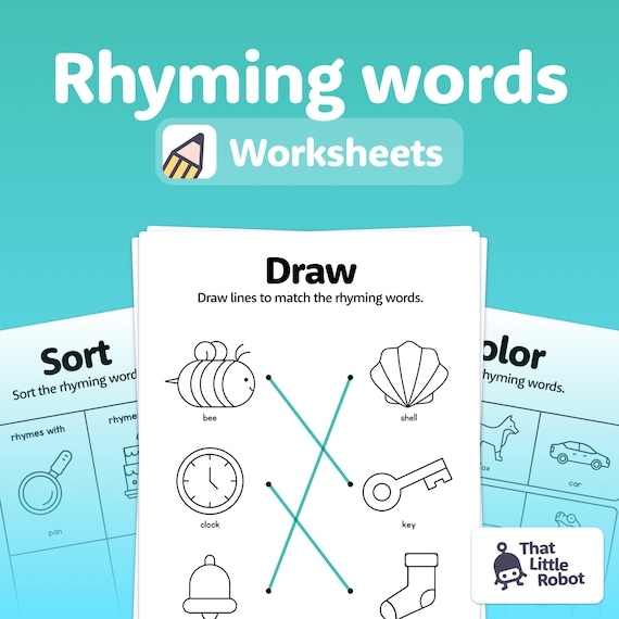 Kindergarten student completing a phonemic awareness rhyming words assessment worksheet