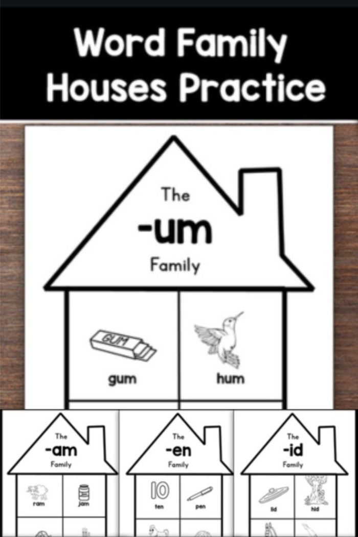 Kindergarten students practice phonics with this printable word family sorting activity featuring at and ay house illustrations