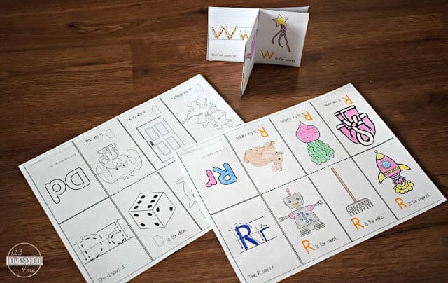 Colorful alphabet mini book template for kindergarten phonics learning with letter practice pages