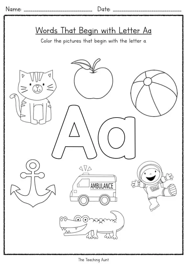 Beginning Sounds worksheet for kindergarten students focusing on phonics practice through picture recognition