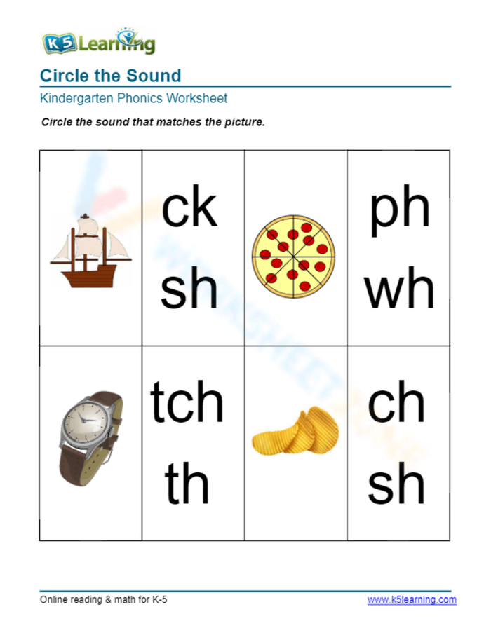 Kindergarten phonics worksheet focused on circling correct beginning letter sounds for division and word recognition
