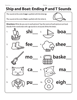 Kindergarten worksheet for practicing beginning letter sounds for R S and T