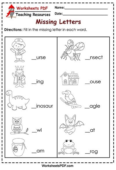 Find the Missing Letter worksheet designed for kindergarten students to enhance reading and writing skills