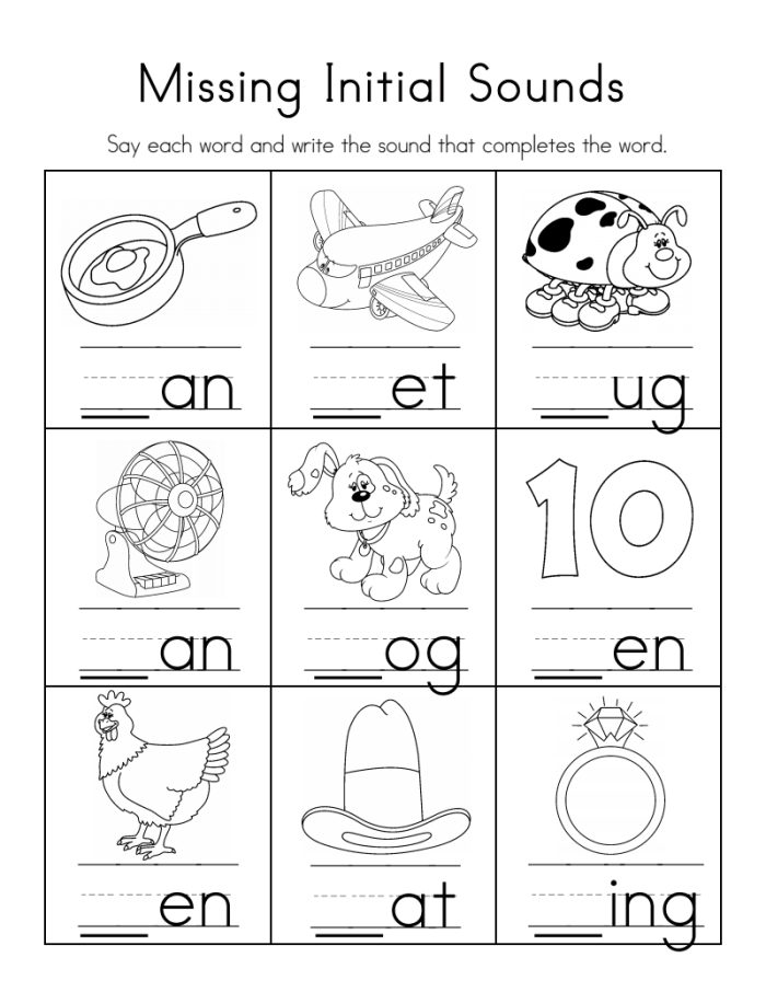 Kindergarten worksheet for matching beginning letter sounds and phonics review