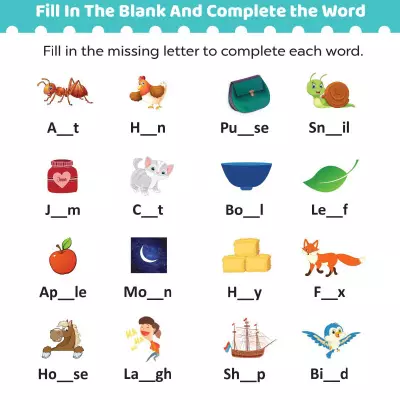Kindergarten worksheet for students to practice phonics by finding the missing middle consonant sound