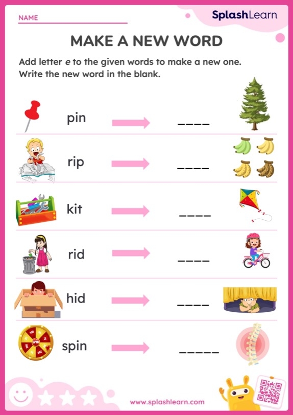 Silent e worksheet for kindergarten focusing on long vowel sounds and phonics skills