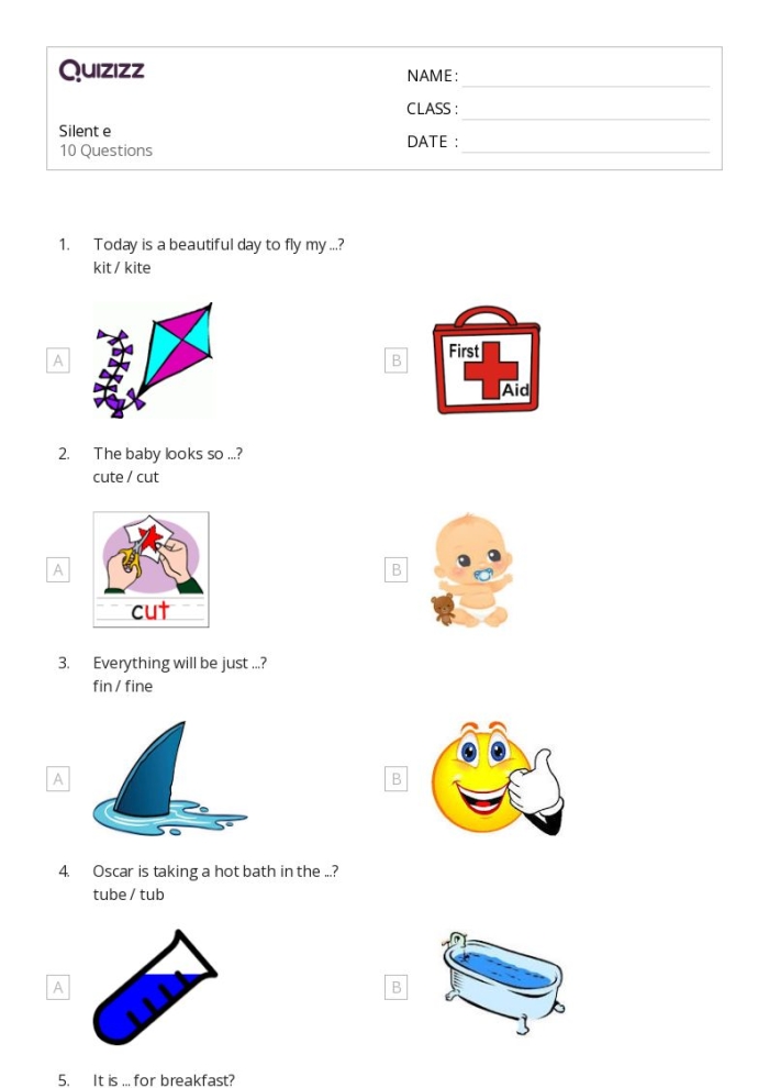 Kindergarten student completing a silent e word play worksheet to improve phonics skills