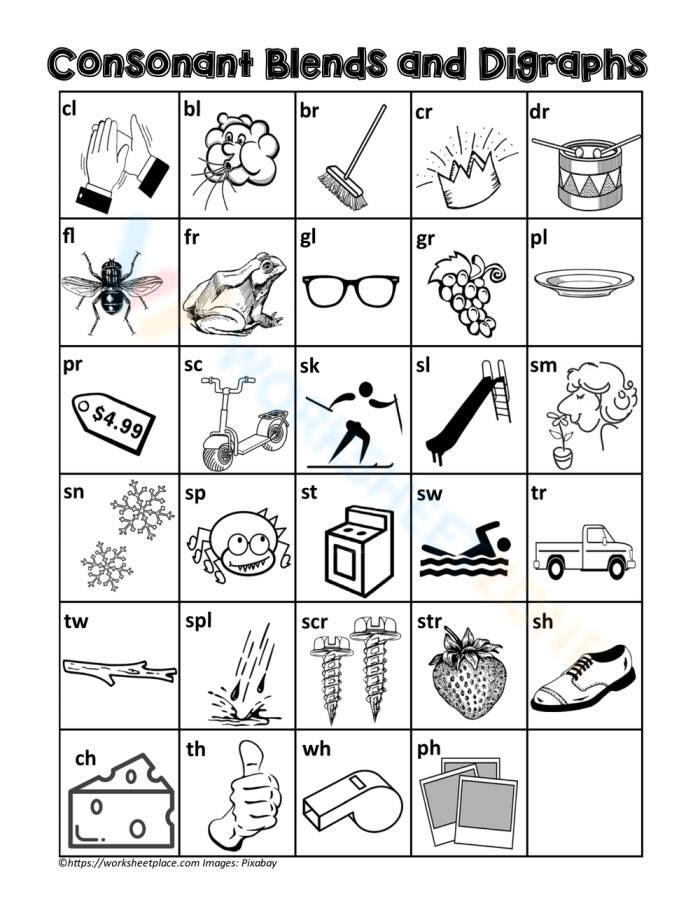 Sorting Blends and Digraphs worksheet for kindergarten phonics practice