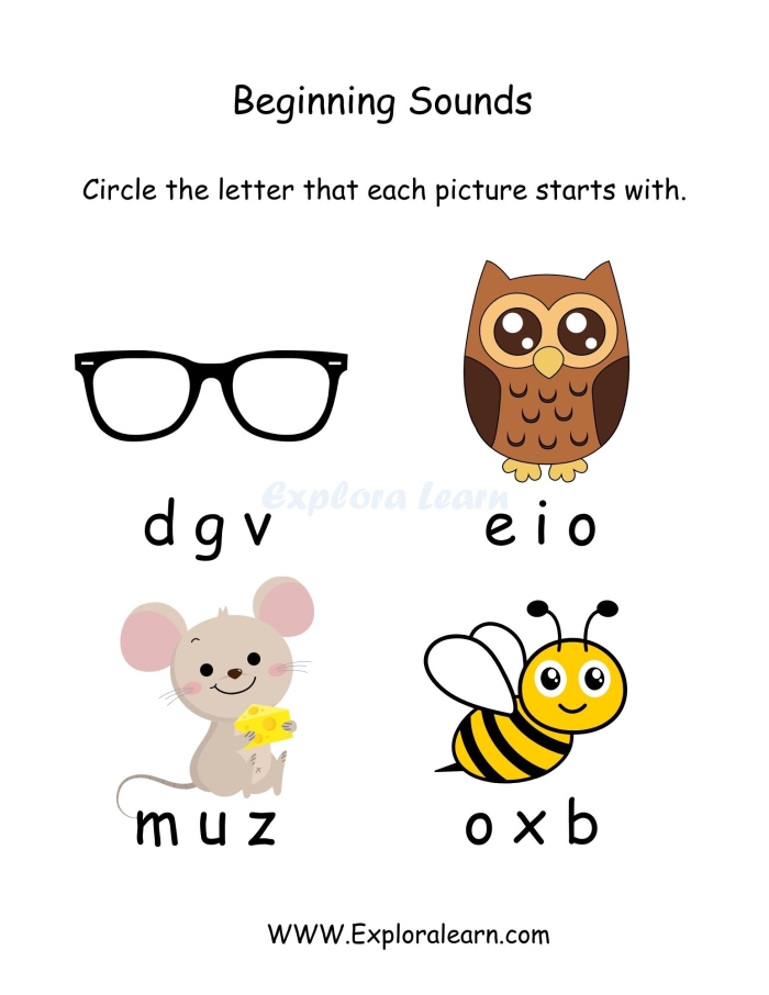 Kindergarten student circling pictures that start with the same sound in a phonics matching activity