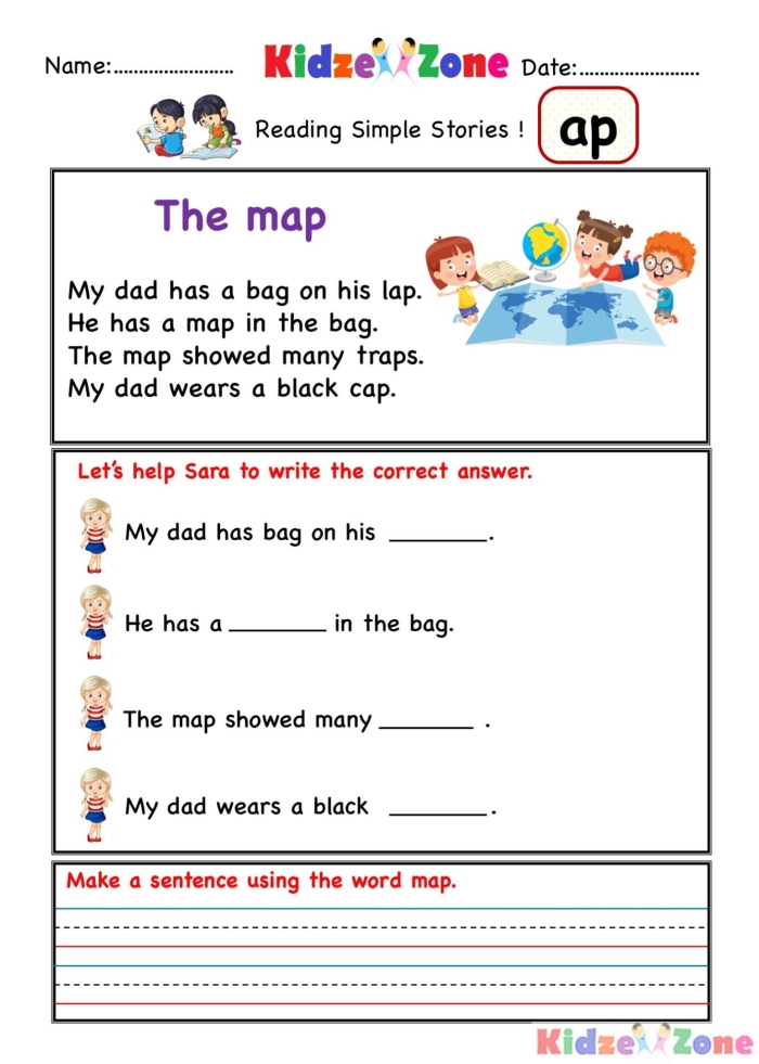Returning Rhyme II Word Family Practice Worksheet 11 Kindergarten worksheet focusing on reading and writing words ending in -at -an -ap and -ad for practice 11