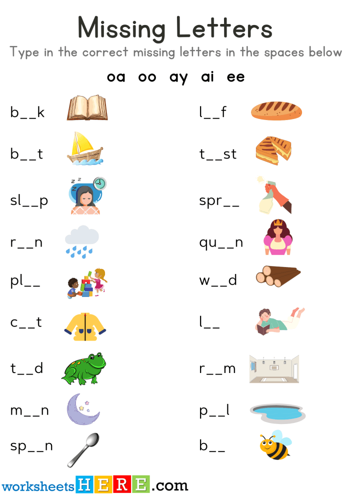 Kindergarten student completing a phonics worksheet by filling in the missing starting letter for various CVC animal words