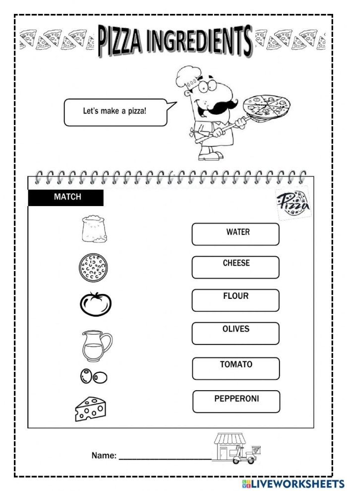 My Favorite Pizza worksheet for kindergarten subtraction activities Kids' worksheet for writing about their favorite pizza flavors and toppings