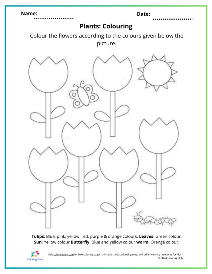 Engaging Plant Color by Word worksheet for learning sight words Color by word worksheet featuring plants for kindergarten students