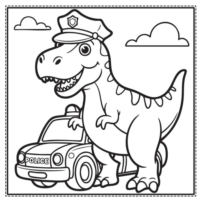 Kindergarten police officer coloring pages featuring both male and female law enforcement characters