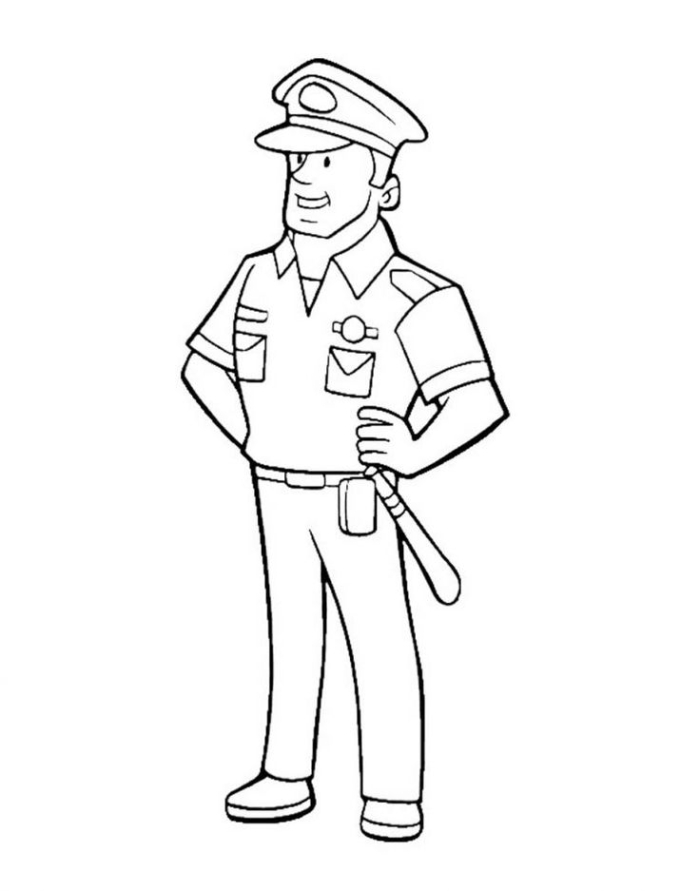 Kindergarten worksheet featuring a male and female police officer for students to color