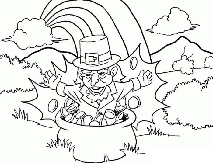 Pot of Gold coloring page for kindergarten students to practice art skills