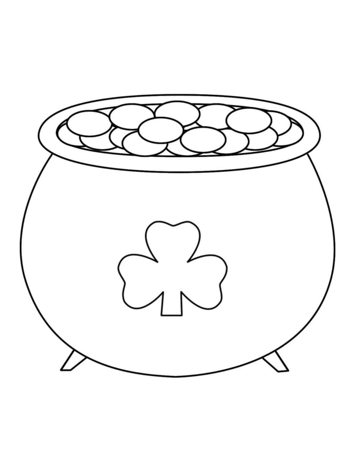 Kindergarten student coloring a pot of gold worksheet for St. Patrick's Day