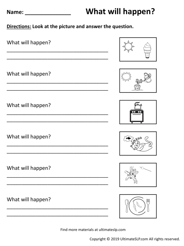 What Will Happen Next Worksheet Activity 7 for Early Readers Kindergarten student predicting what happens next in an astronaut story with picture prompts and writing space