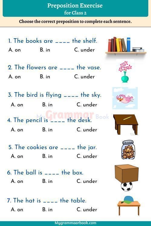 Preposition exercises worksheet for kindergarten students during art time
