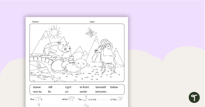 Kindergarten student cleaning a messy room while practicing prepositional concepts