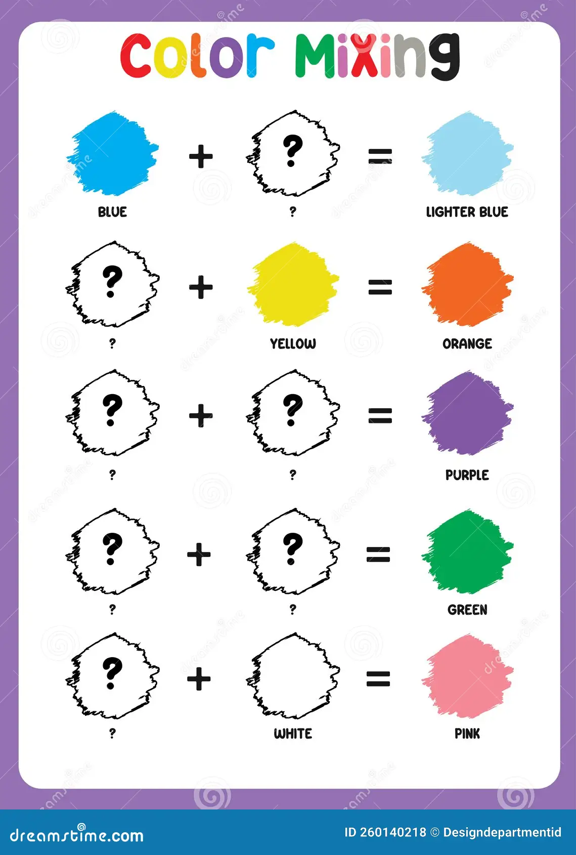 Worksheet for mixing primary colors to create secondary colors