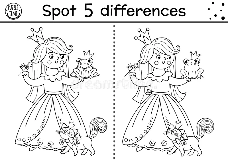 Princess Find the Differences worksheet for kindergarten subtraction practice 19