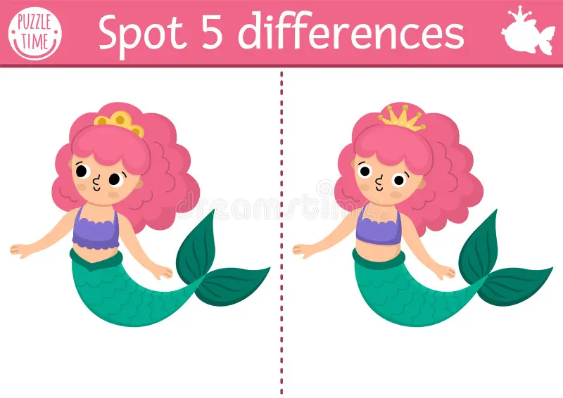 Kindergarten princess find the differences worksheet featuring a prince and princess scene for subtraction practice