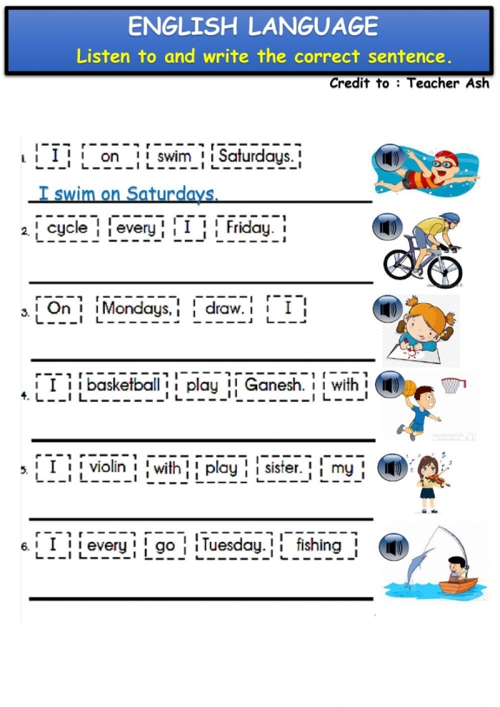 Fix the Sentences Dog Days worksheet for grade 16 grammar practice Kindergarten student completing the Fix the Sentences Dog Days worksheet to practice punctuation and capitalization