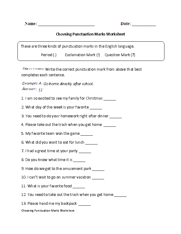 Punctuation Mark Exercises Worksheet 18 for Early Learners Kindergarten student completing a colorful punctuation mark fill-in exercise worksheet with sentence examples