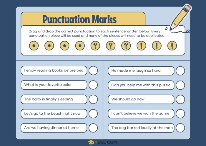 Grammar and Mechanics worksheet for Kindergarten Punctuation Mark Exercises worksheet for Kindergarten