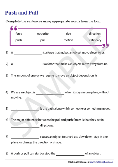 Worksheet for identifying pushes and pulls in everyday activities for kindergarten students