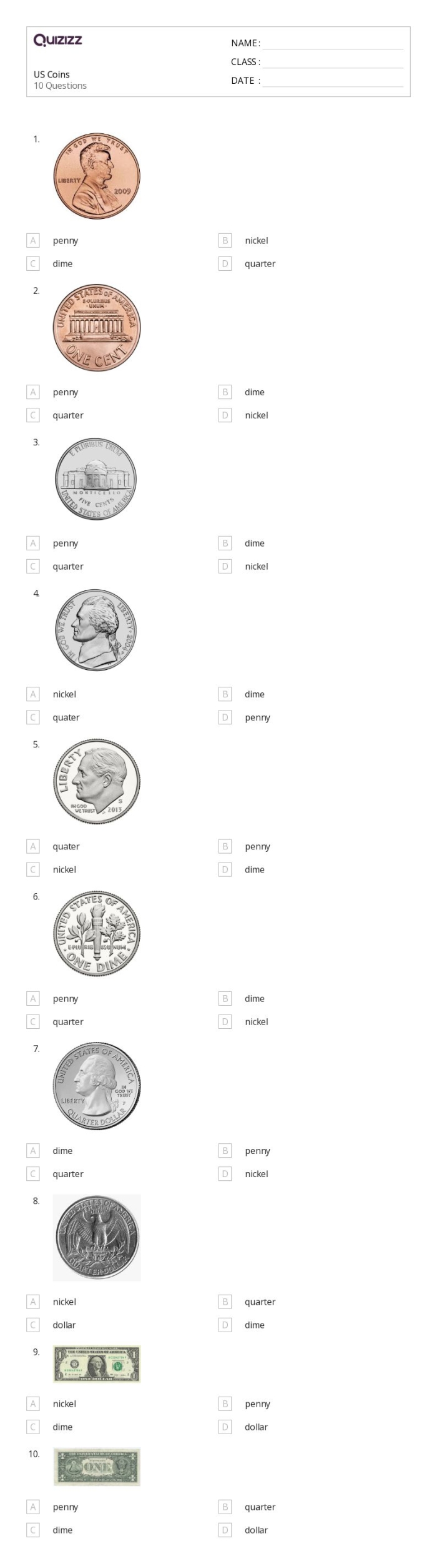 Kindergarten worksheet for learning about the quarter coin with tracing and counting exercises in Spanish