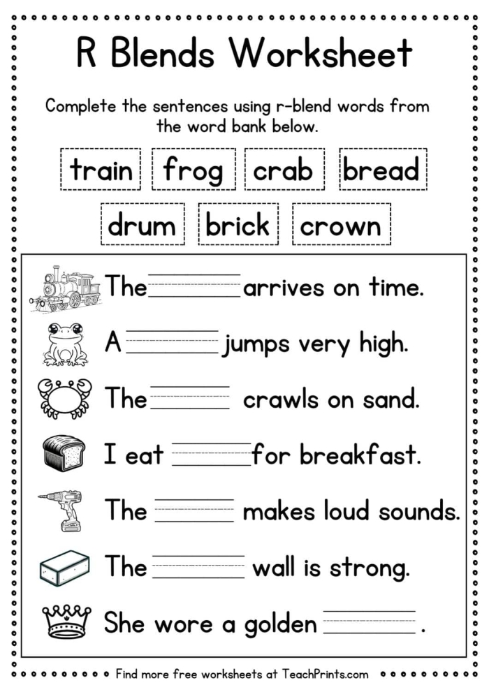R Blends Beginning Sounds Worksheet for Kindergarten Grade 9 Kindergarten student working on an R blends consonant worksheet to identify beginning sounds