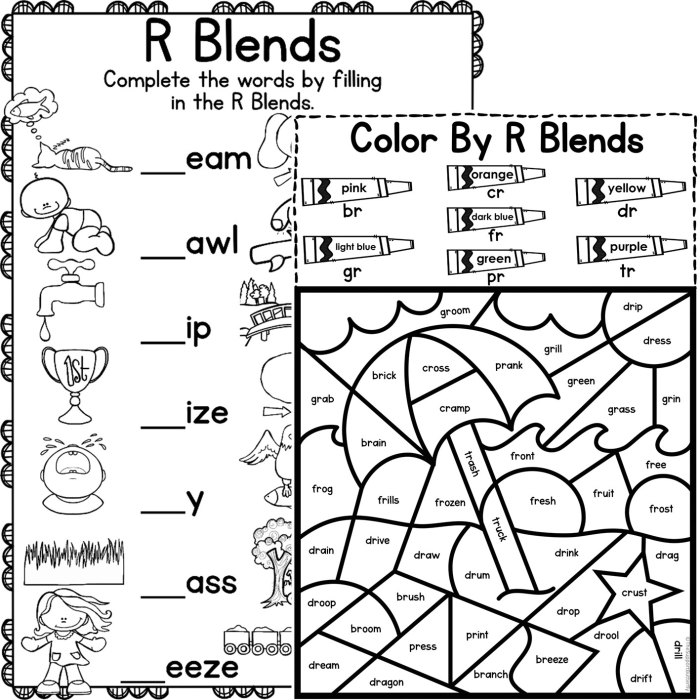 R Blends Beginning Sounds Worksheet for Kindergarten Number 19 Kindergarten worksheet featuring various pictures for students to practice identifying initial R consonant blends