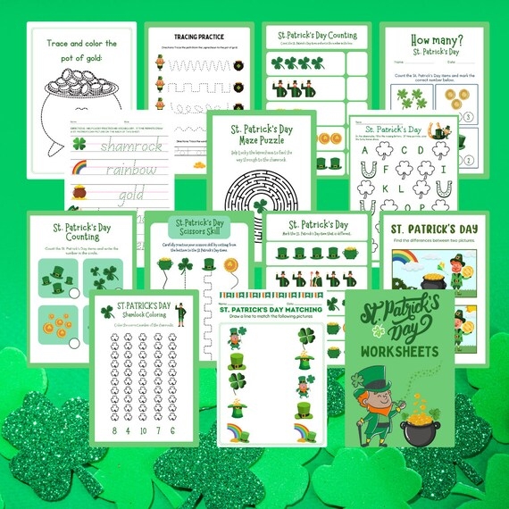 Children's St. Patrick's Day Rainbow Maze worksheet featuring a fun counting activity
