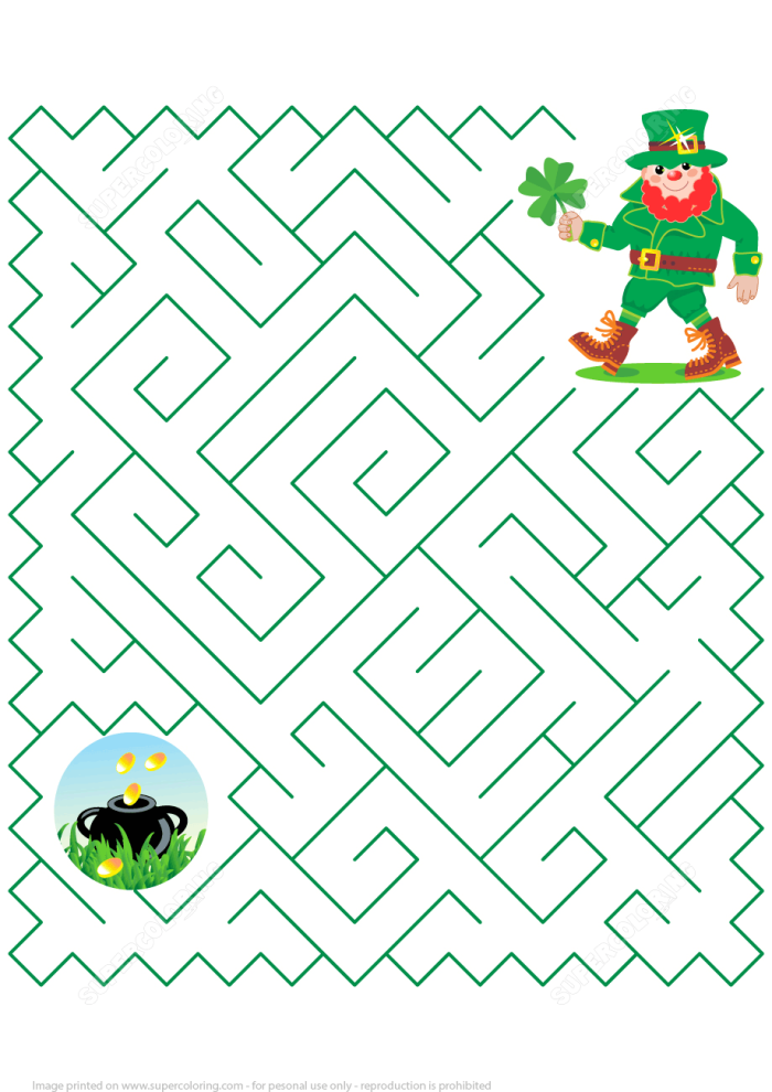 Kindergarten students solve a St. Patrick's Day rainbow maze and color the illustration