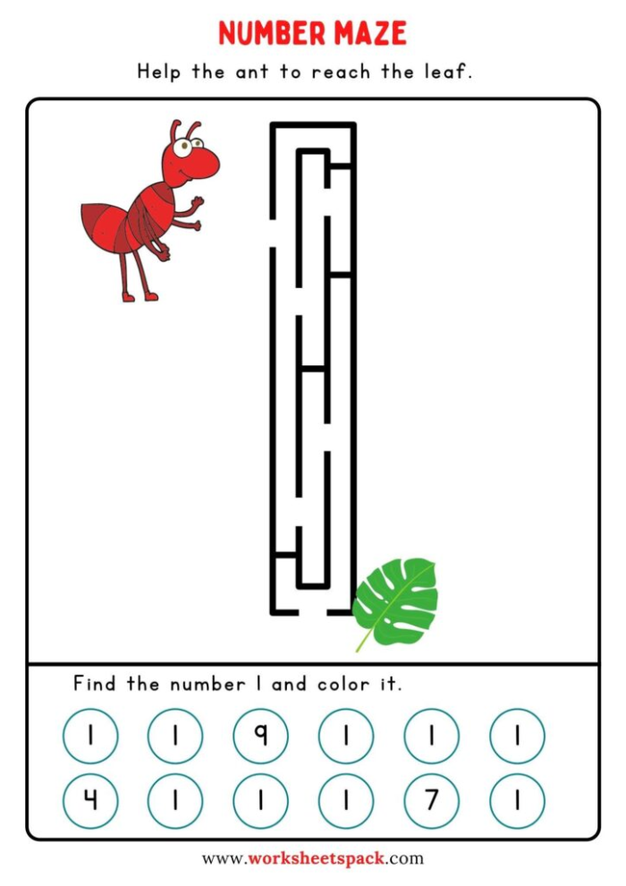 A kindergarten number maze worksheet featuring a prince character navigating a winding path through numbers 1 to 20 to reach Rapunzel in a tower
